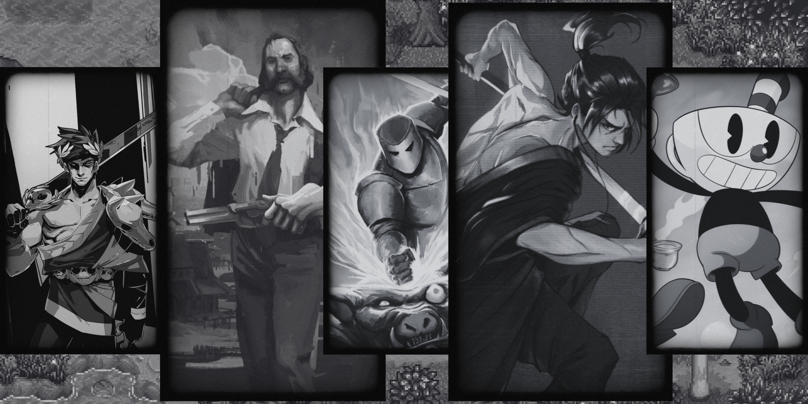 Collage of Indie Games Greyed and Pixeled Background